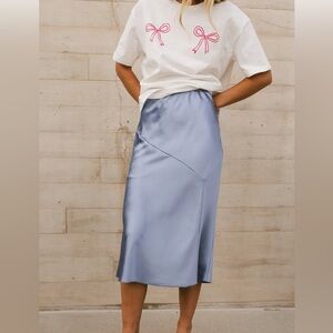 Satin slate midi skirt